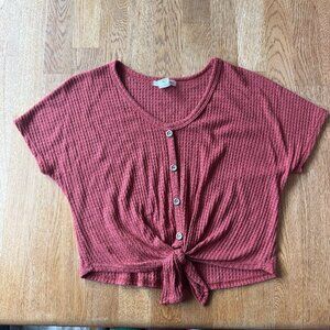 Caution to the Wind Rust Tie Hem Top Size Small